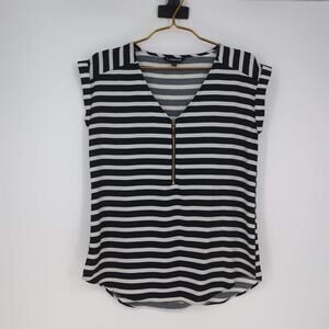 Express Portofino Striped V Neck Cap Sleeve Round Hem Blouse Top - Size S - GUC